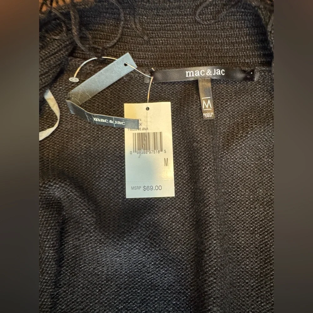 NWT Mac & Jac Open Front Short Sleeve Cardigan Loop Fringe Front Black Sz M - Picture 5 of 8